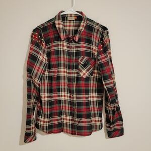 Only Womens Pearl Snap Top Size 40 Us‎ 8 Plaid Studded